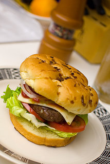 pepperjack cheeseburger on an onion bun