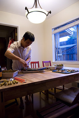 derek prepping the smoked salmon