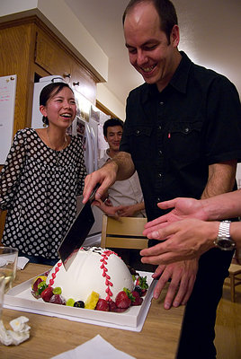 dan about to cut into the cake kaori made