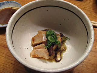 seared engawa with mushrooms