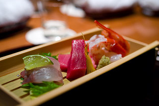 hirame, maguro and amaebi sashimi